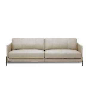 Sofá Decorativo Karine 4 Lugares Sala De Estar 270cm Pés Em Aço Couro Bege