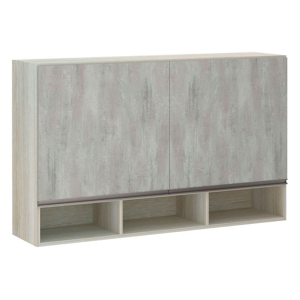 Armário 120cm 2 Portas C/Nicho Legno Crema C/Concreto