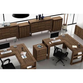 Balcão De Escritório Me4149 C/ 2 Portas C/ Chave Amêndoa/preto - Tecno Mobili