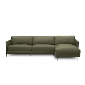 Sofá Decorativo Karine 6 Lugares Sala De Estar 360cm Com Chaise Pés Em Aço Couro Fendi