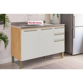 Balcão De Cozinha Modulado P/ Pia Nápoli  3 Portas E 2 Gavetas S/tampo 120cm Amendoa/off White - Ronipa