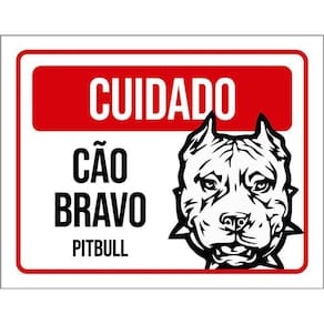 Kit 3 Placas Cuidado Cão Cachorro Bravo Pitbull