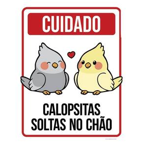 Kit 3 Placas Cuidado Calopsitas Soltas No Chão Cinza