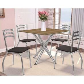 Sala De Jantar Volga com Tampo De Madeira 90cm + 4 Cadeiras Cromada preto