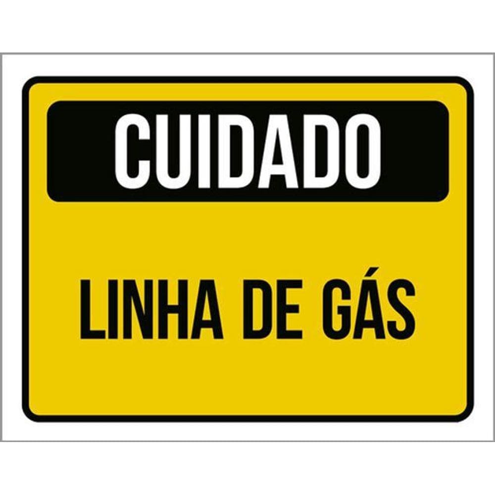 Kit 3 Placas Sinalização - Cuidado Linha De Gás Amarelo