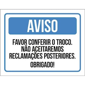 Placa Favor Conferir O Troco Não Aceitaremos 36X46