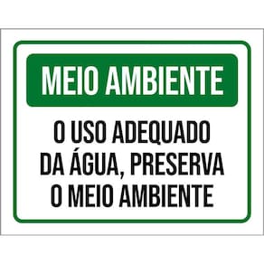 Placa Meio Ambiente Uso Adequado Da Água Preserva 36X46