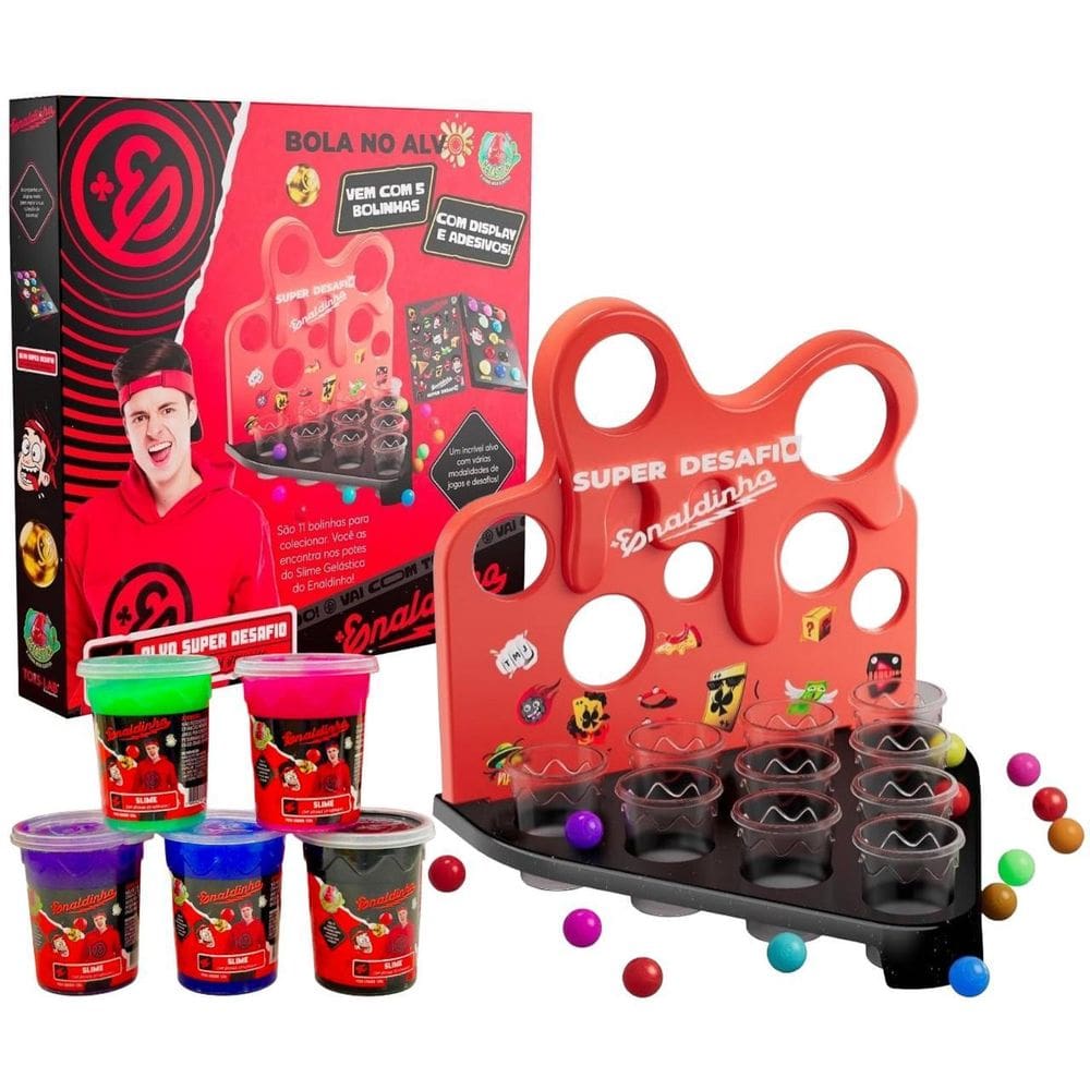 Jogo Bola No Alvo Enaldinho Com 6 Potes Slime + 11 Bolinhas