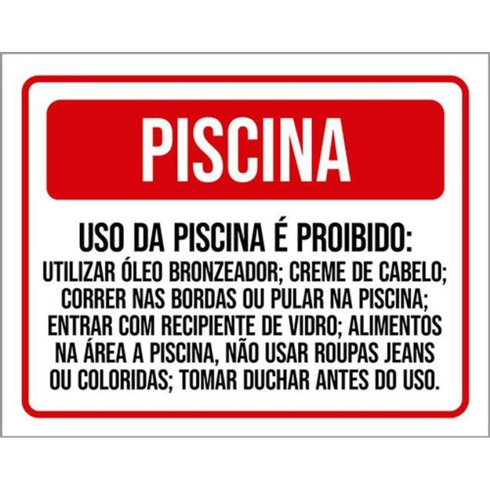 Kit 3 Placas Sinalização - Piscina Uso Proibido