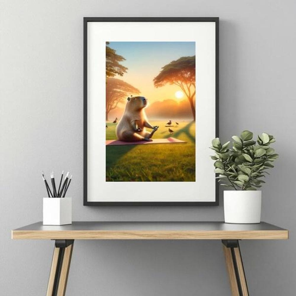 Quadro Capivara Fazendo Yoga - 60X48Cm