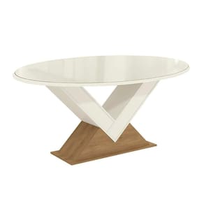 Mesa De Sala Jantar Amora + Tampo Com Vidro 180x105cm Freijó off White