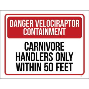 Kit 3 Placas Decorativa - Danger Velociraptor Containment