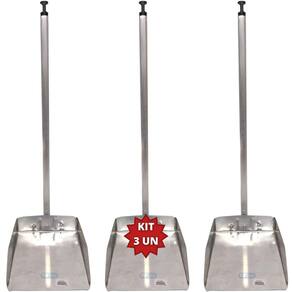 Kit 3 Pa Lixo Aluminio Média Cabo Alumínio 65Cm Rosca