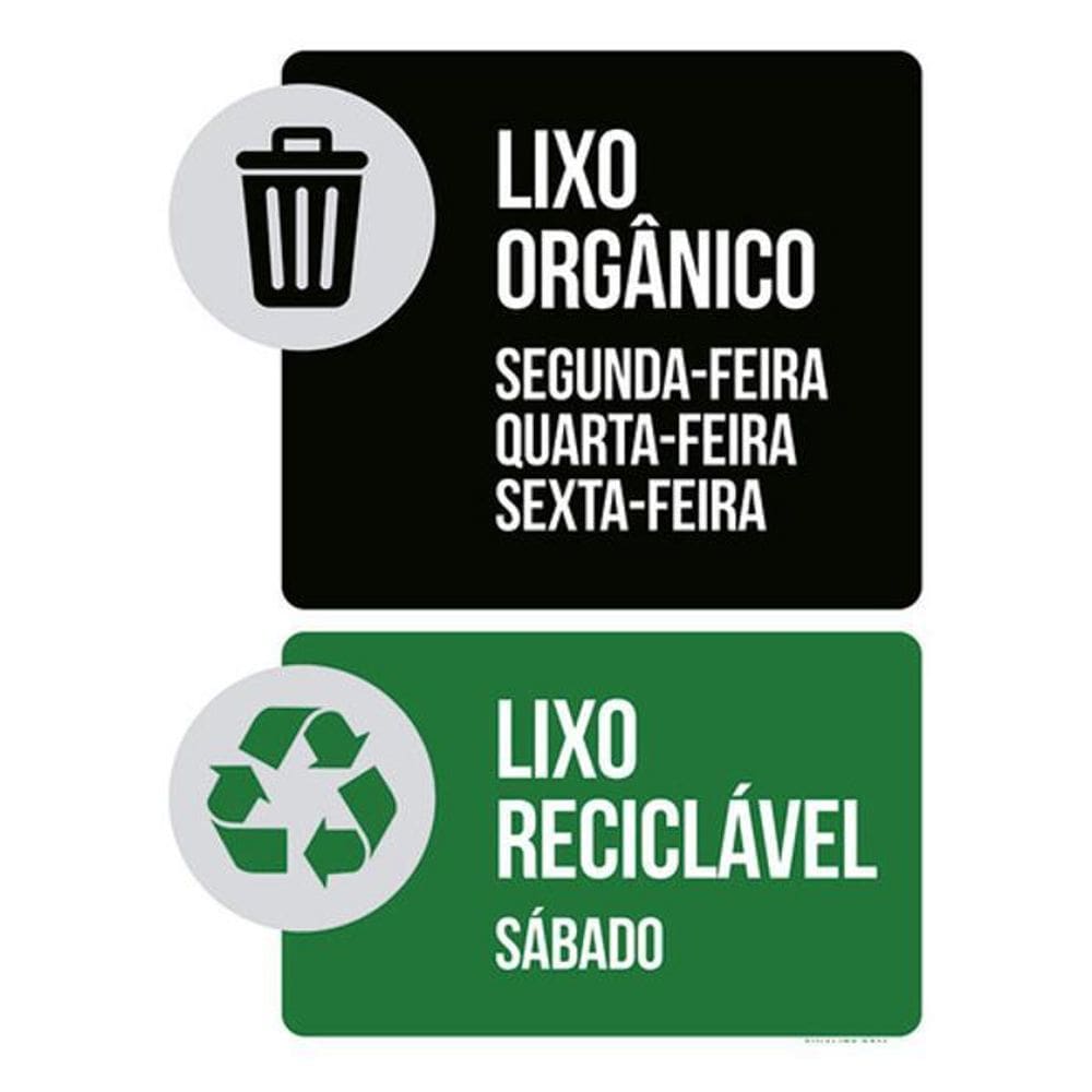 Kit 3 Placas Lixo Orgânico E Reciclável Verde Preta
