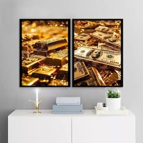 Kit 2 Quadros Arquétipo Dinheiro Fortuna 45X34Cm - Com Vidro