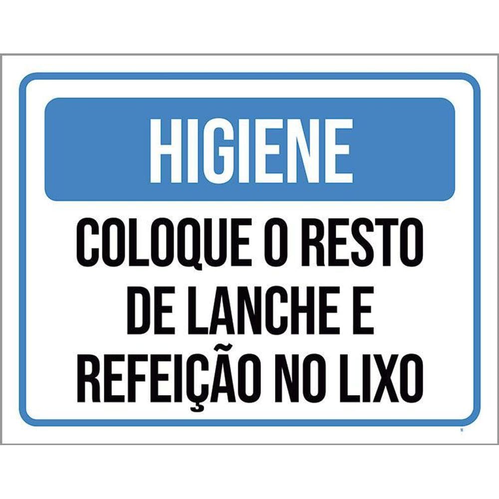 Kit 3 Placas Higiene Coloque Resto Lanche Lixo