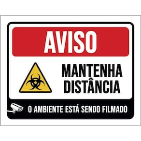 Kit 3 Placas Aviso Mantenha Distância Ambiente Filmado