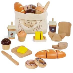 Bakery Toy Food Playset PairPear Wooden com sacola de compras