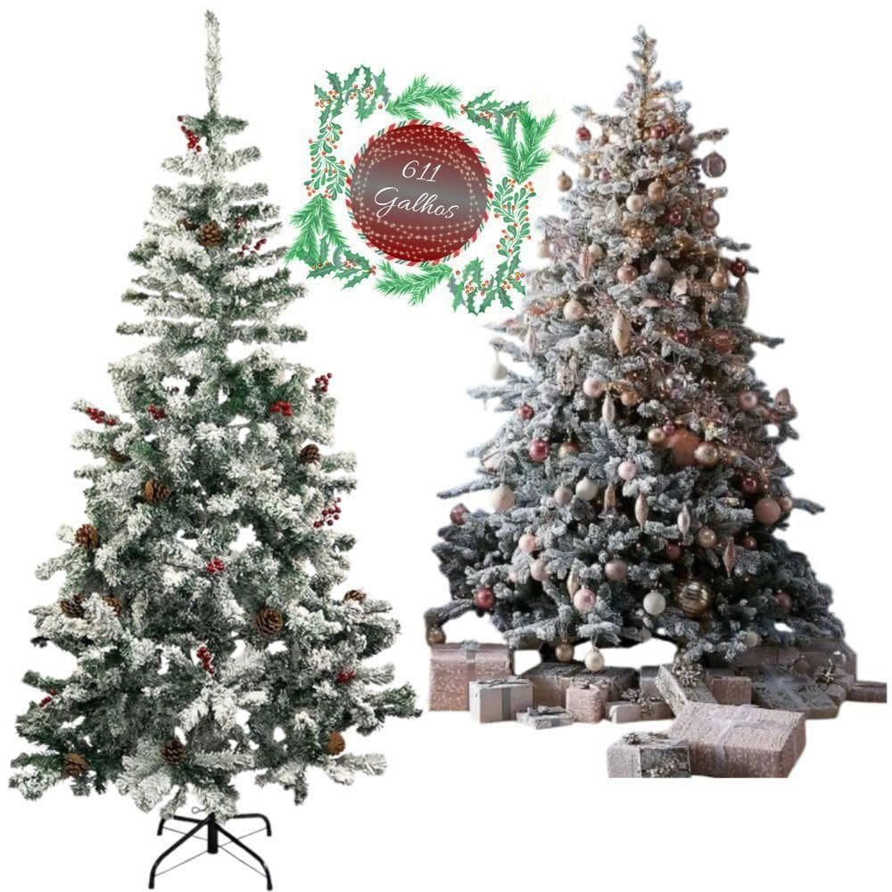 Enfeite Natal árvore Nevada 1,80 Metros Pinheiro Nevado Luxo 611 Galhos Qualidade Beleza Garantidas