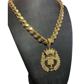 Cordão Friso S 13Mm + Pingente Jesus - Banhado A Ouro 18K