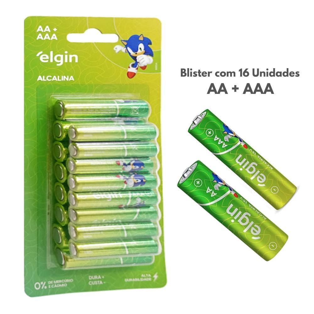 Pilha Alcalina Elgin Aa + Aaa Blister Com 16 Unidades