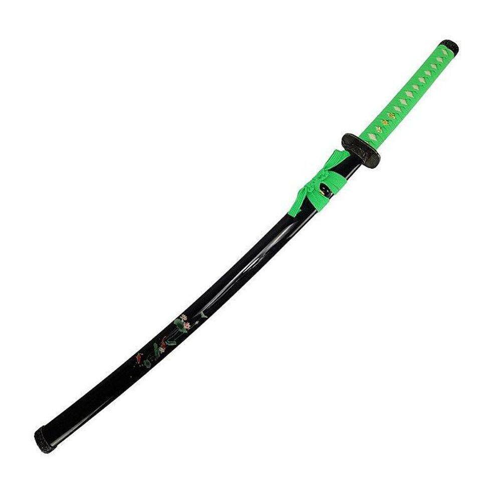 Espada Katana Decorativa Flores E Peixes Na Bainha Preta