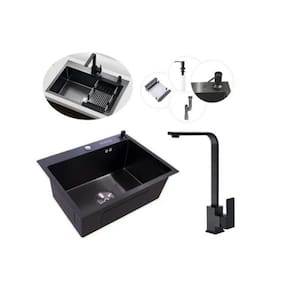 Kit Cuba Pia Aço Inox Preta Quadrada Cozinha Torneira Slim