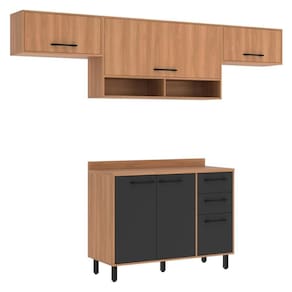 Armário De Cozinha Compacta Modulada 4 Peças Com Balcão Havana Multimóveis Cr20327Rovere/grafite