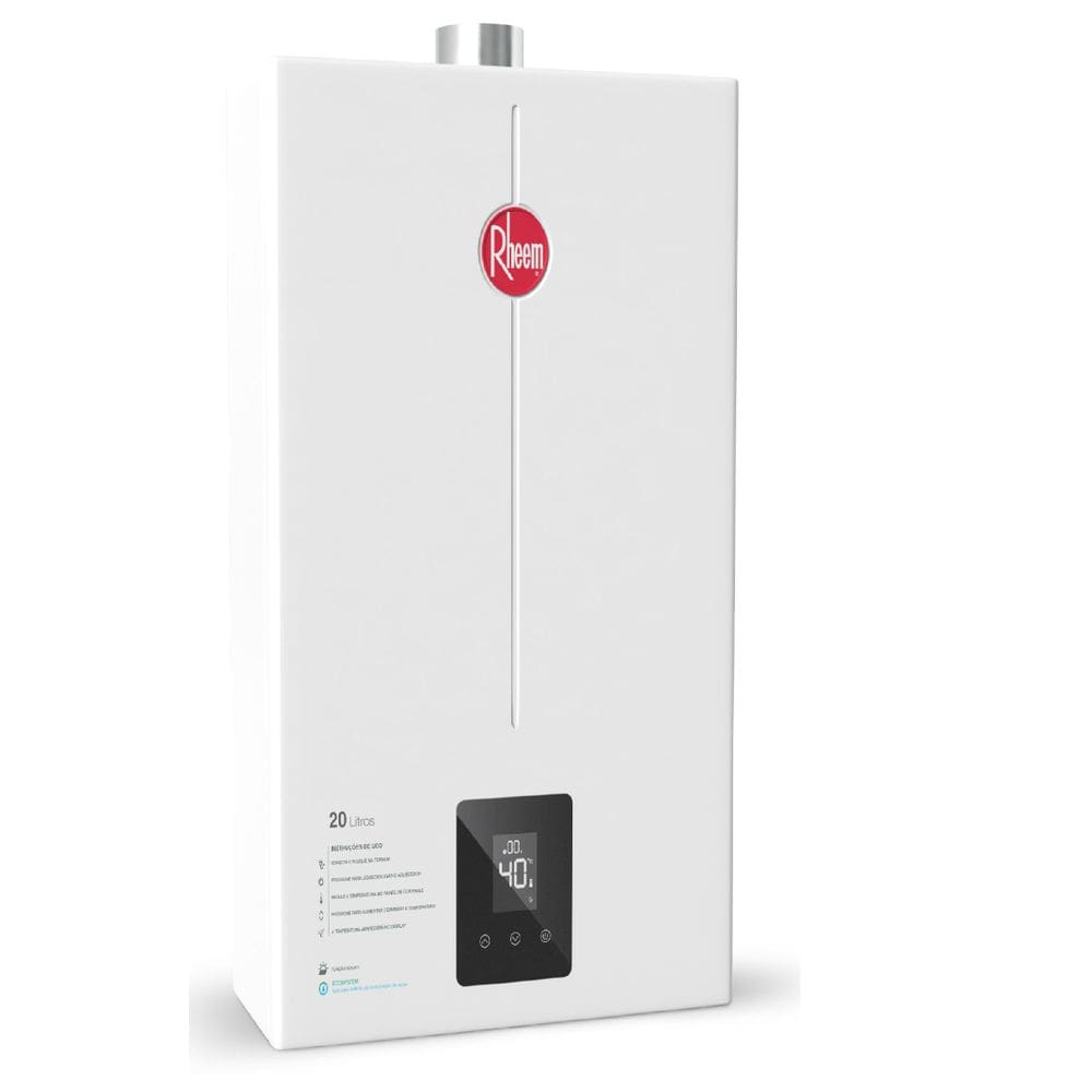 Aquecedor Digital a Gás Rheem 20L/min - Painel e Modulação Autom., Exaustão Forçada