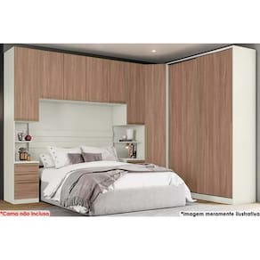 Quarto Casal Modulado Seletto 5 Peças (1 Ponte + 1 Closet Canto + 1 Guarda Roupa 2 Portas de Correr + 2 Complementos) QM121 Areia/Jequitibá - Henn