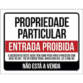 Kit 3 Placas Propriedade Particular Não Está A Venda Preto