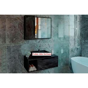 Conjunto de Banheiro Balcão Suspenso BN3644 e Balcão c/ Rodízios BN3643 80cm e Armário c/ Espelho BN3645 80cm Mármore Lunar - Tecno Mobili