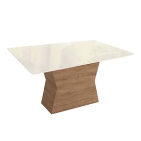 Mesa de Sala Jantar Tília c/ Tampo Madeirado c/ Vidro 90x160cm Nogueira/Off White/Vidro Off White - Kappesberg