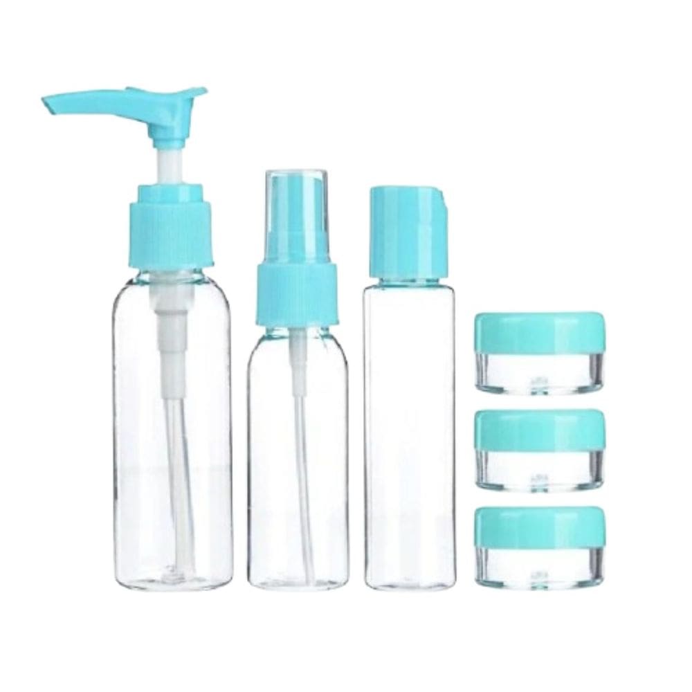 Kit Organizador Viagem Completo 6 Peças Frascos Spray 65ml Pote Creme Shampoo Sofisticado Colorido