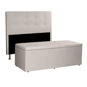 Kit Cabeceira E Calçadeira Baú Casal 1,40m Berlim Suede Bege - Pallazio
