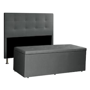 Kit Cabeceira E Calçadeira Baú Casal 1,40m Berlim Suede Cinza - Pallazio