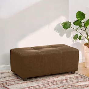 Puff Decorativo Merlin Sala De Estar Couro Marrom Claro Manchado G88 - Gran Belo