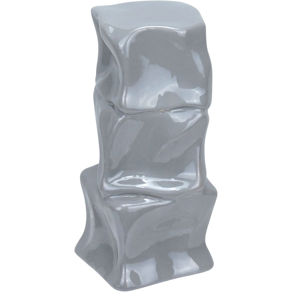 VASO DECORATIVO ENFEITE CASA AMASSADO HOME&CO CERÂMICA 23x11x11cm CINZA