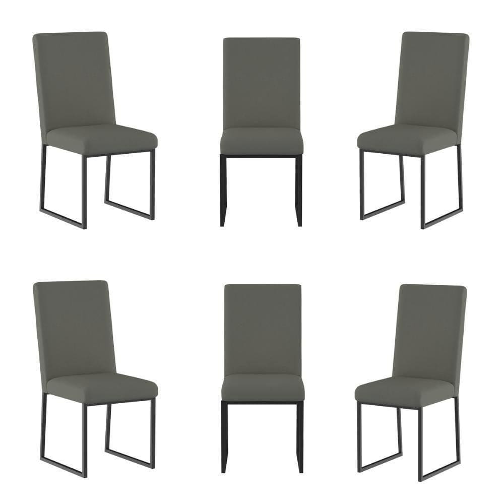 Kit 6 Cadeiras De Jantar Com Base De Ferro Preto Balaqui Cinza