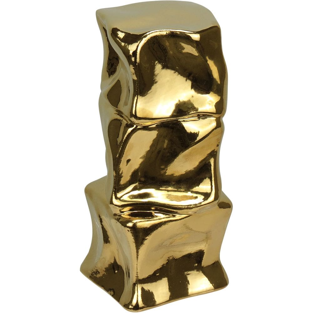 VASO DECORATIVO ENFEITE CASA AMASSADO HOME&CO CERÂMICA 23x11x11cm DOURADO