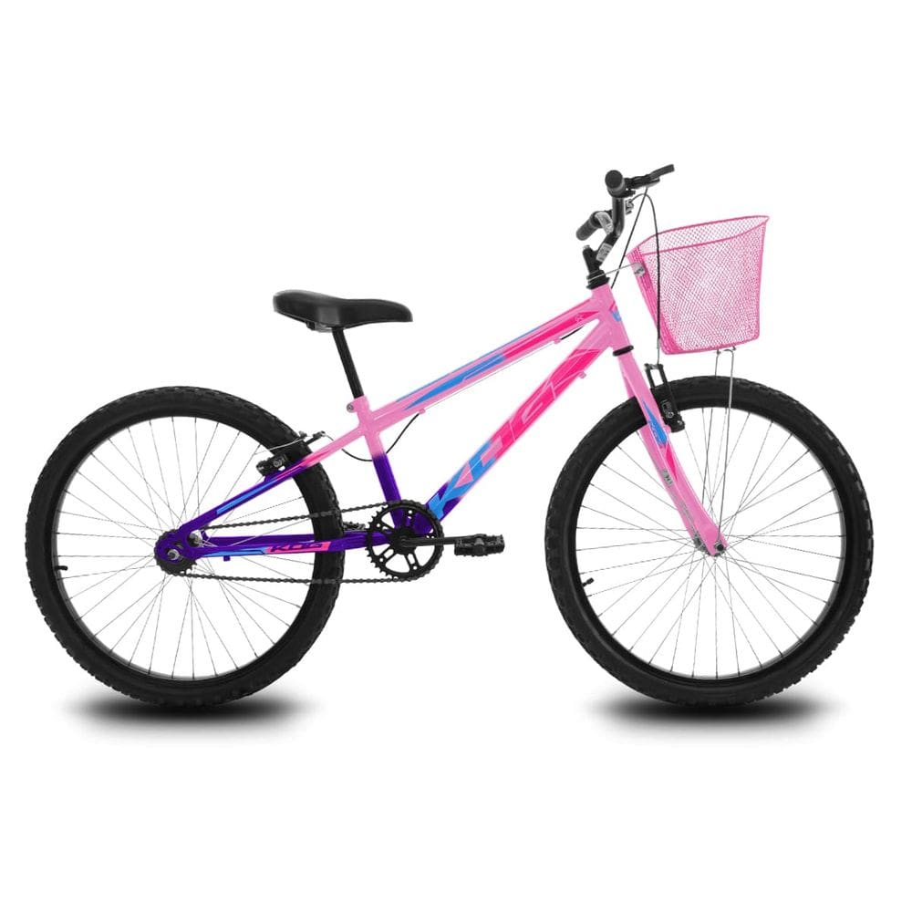 Bicicleta Infantil Aro 24 KOG Feminina com Cestinha Cor Violeta Degrade Rosa