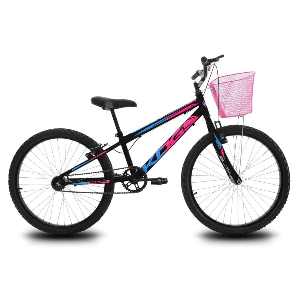 Bicicleta Infantil Aro 24 KOG Feminina com Cestinha Cor Preto Rosa