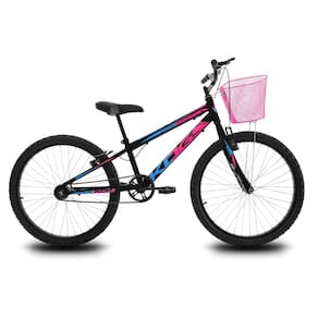 Bicicleta Infantil Aro 24 KOG Feminina com Cestinha Cor Preto Rosa