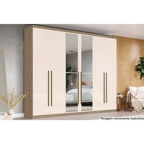 Guarda Roupa Casal 6 Portas E 3 Gavetas C- Espelho Jade Rústico-off White