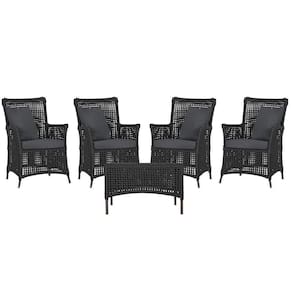 4 Poltronas E 1 Mesa Igapó Alumínio Marrom Corda Náutica E11 Preto