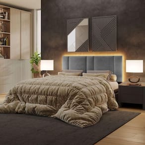 Cabeceira Estofada Cama Casal Queen Size Led Splend 160 Cm Linho Cinza
