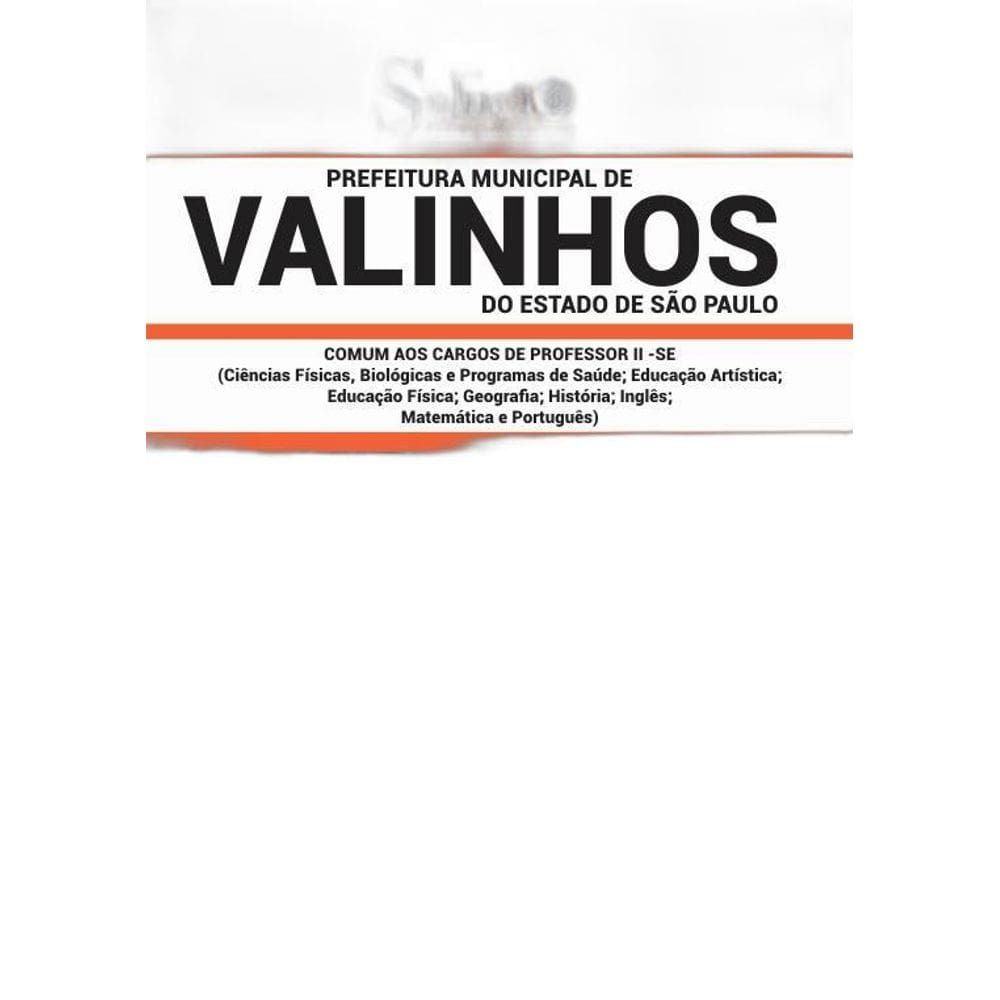 Apostila Prefeitura de Valinhos SP 2019 - Professor 2 SE