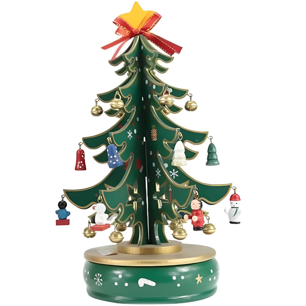 Enfeite de Natal Mini Árvore Musical Giratória Com Pendente Em Madeira