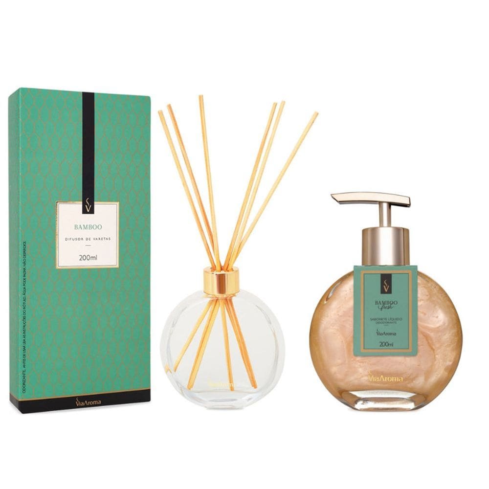 Kit Bamboo Via Aroma ( 1 difusor de varetas e 1 sabonete liquido )