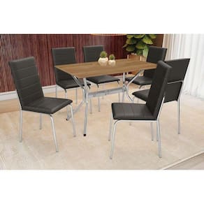 Sala De Jantar Loire com Tampo De Madeira 160cm + 6 Cadeiras Cromada-preto